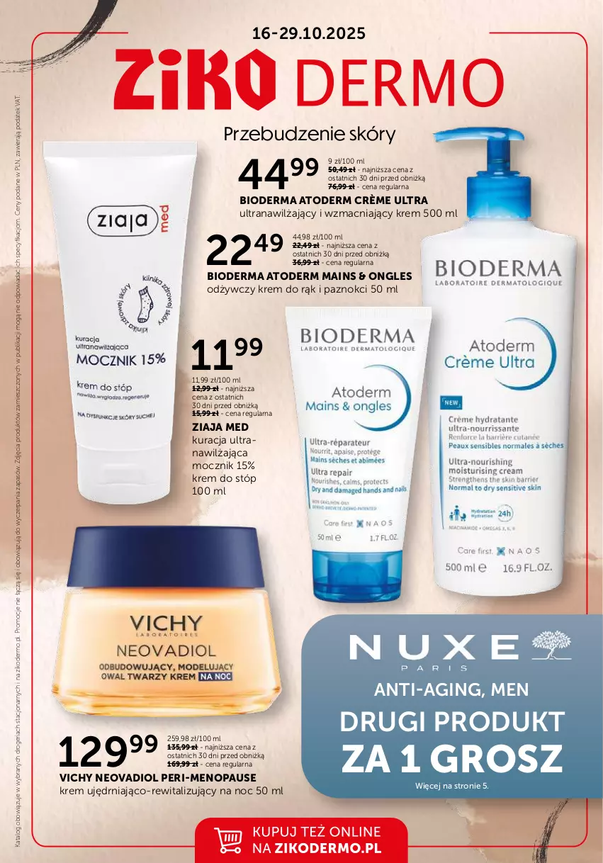 Gazetka promocyjna Ziko - Gazetka Ziko Dermo - ważna 16.10 do 29.10.2025 - strona 1 - produkty: Atoderm, Bioderma, Gin, Krem do rąk, Krem do stóp, Tran, Vichy, Ziaja