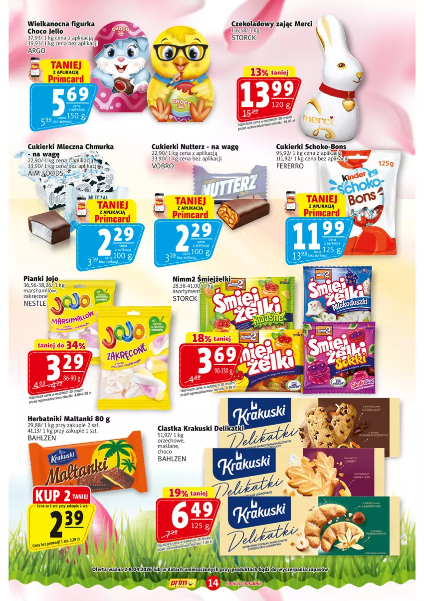Gazetka promocyjna Prim Market - ważna 02.04 do 08.04.2026 - strona 14 - produkty: Ciastka, Cukier, Cukierki, Herbatniki, Krakus, Krakuski, Mars, Merci