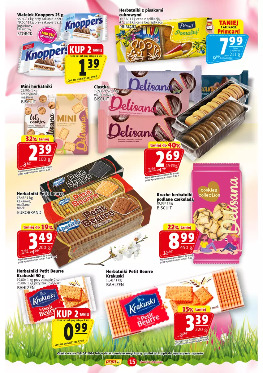Gazetka promocyjna Prim Market - ważna 02.04 do 08.04.2026 - strona 15 - produkty: Biszkopty, Ciastka, Herbatniki, Herbatniki Petit Beurre, Jogurt, Kakao, Krakus, Krakuski, Lack, Sos