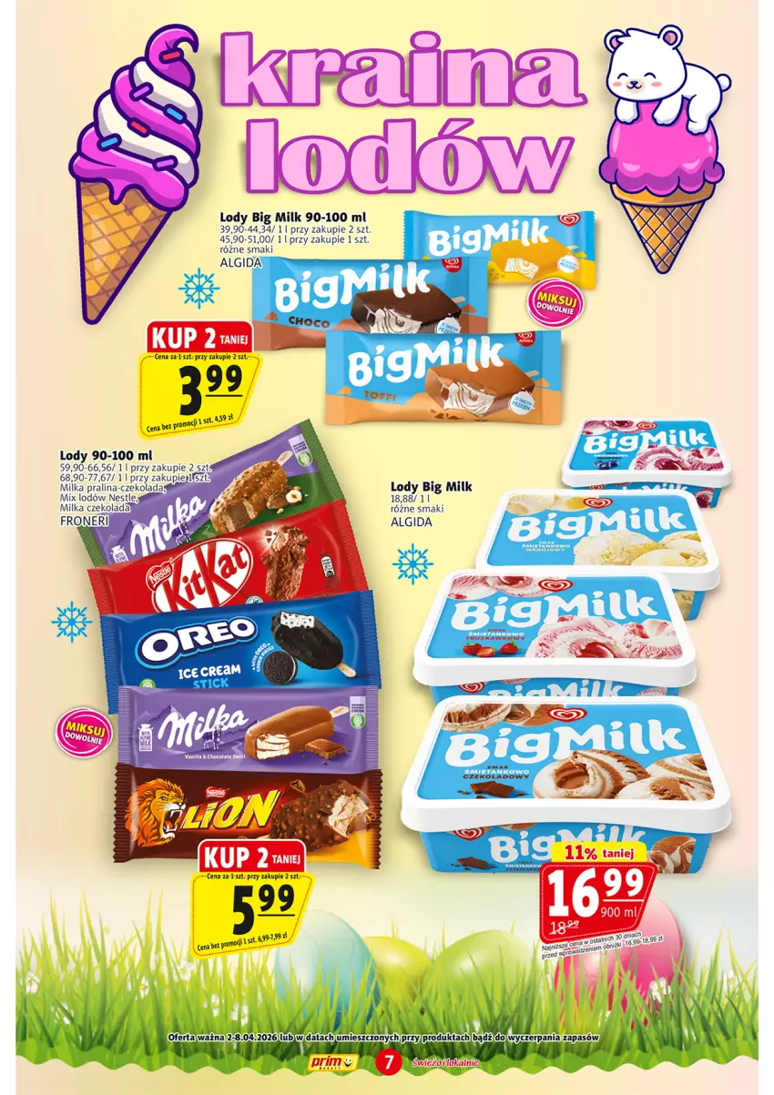 Gazetka promocyjna Prim Market - ważna 02.04 do 08.04.2026 - strona 7 - produkty: Algida, Big Milk, Czekolada, LG, Lody, Milka