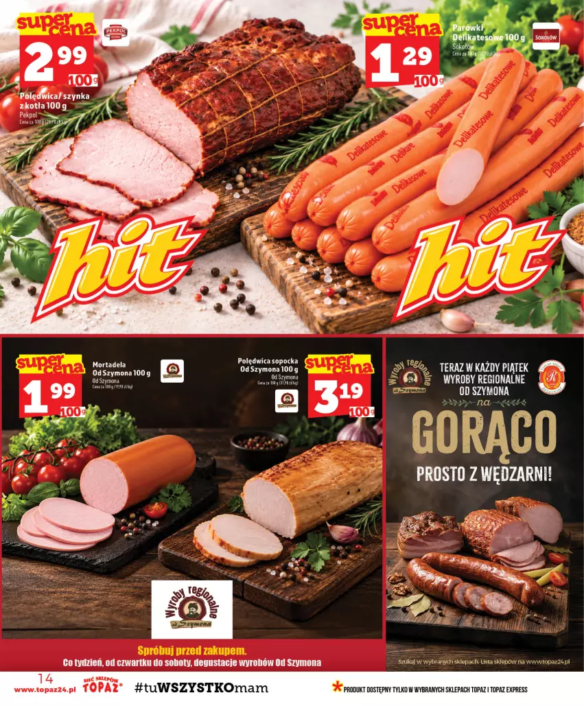Gazetka promocyjna Topaz - Gazetka - ważna 24.09 do 30.09.2026 - strona 14 - produkty: Kawa, Parówki, Polędwica, Szynka, Top