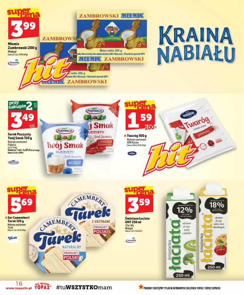 Gazetka promocyjna Topaz - Gazetka - ważna 24.09 do 30.09.2026 - strona 16 - produkty: Camembert, Ser, Serek, Serek puszysty, Top