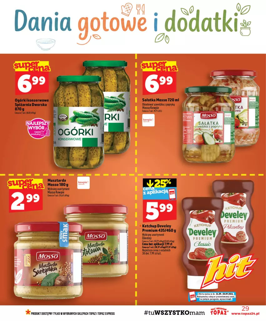 Gazetka promocyjna Topaz - Gazetka - ważna 24.09 do 30.09.2026 - strona 29 - produkty: Ketchup, Mus, Musztarda, Sałat, Sałatka, Ser, Top