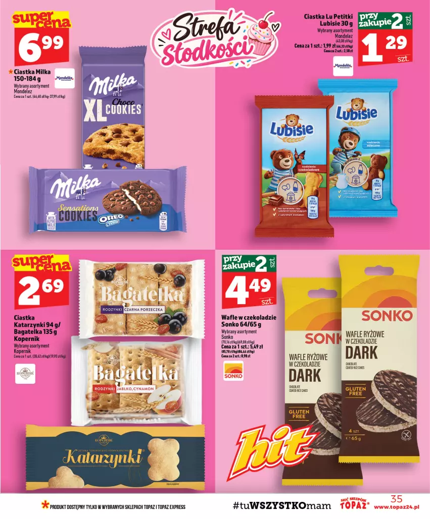 Gazetka promocyjna Topaz - Gazetka - ważna 24.09 do 30.09.2026 - strona 35 - produkty: Ciastka, Lubisie, Milka, Ryż, Sonko, Top, Wafle, Wafle ryzowe