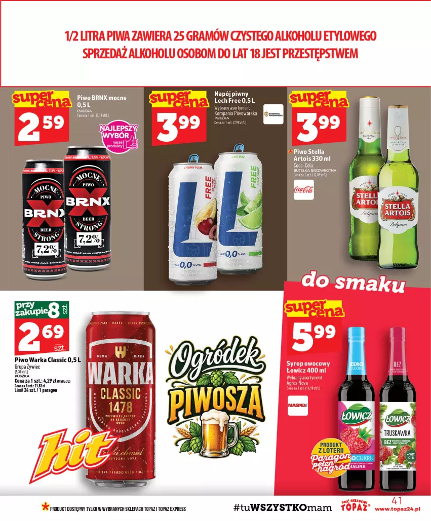 Gazetka promocyjna Topaz - Gazetka - ważna 24.09 do 30.09.2026 - strona 41 - produkty: Koc, Napój, Piwo, Top, Warka