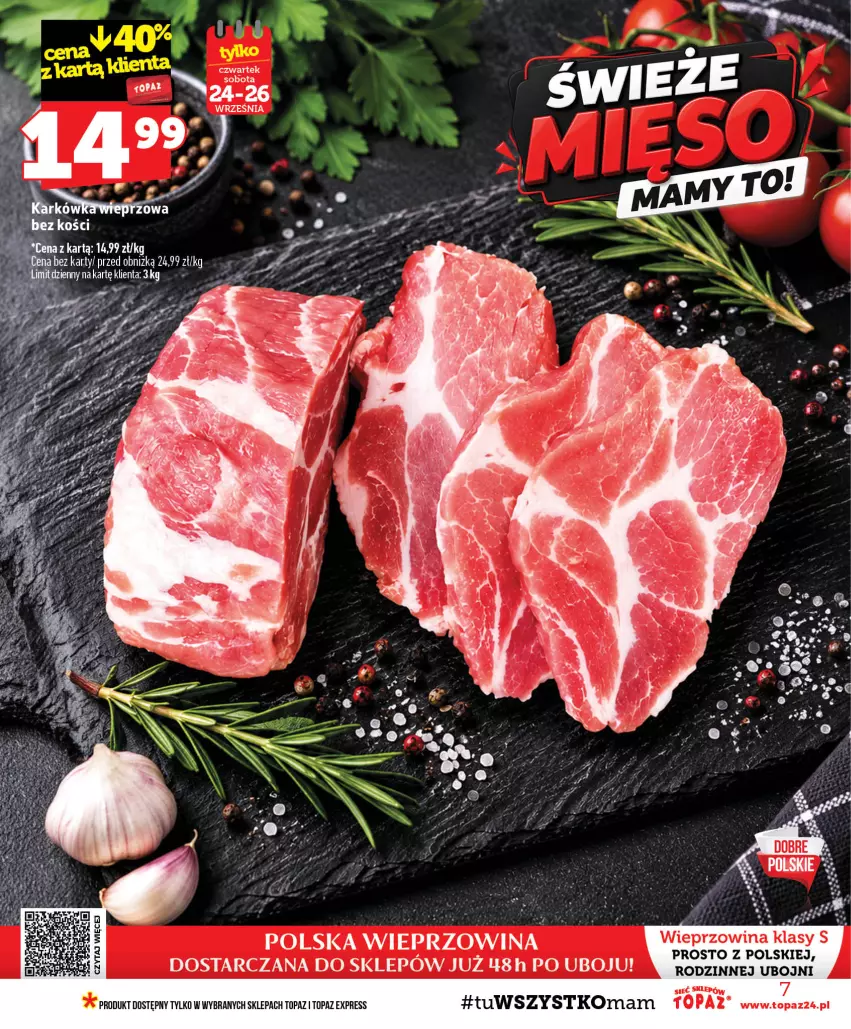 Gazetka promocyjna Topaz - Gazetka - ważna 24.09 do 30.09.2026 - strona 7 - produkty: Top, Wieprzowina