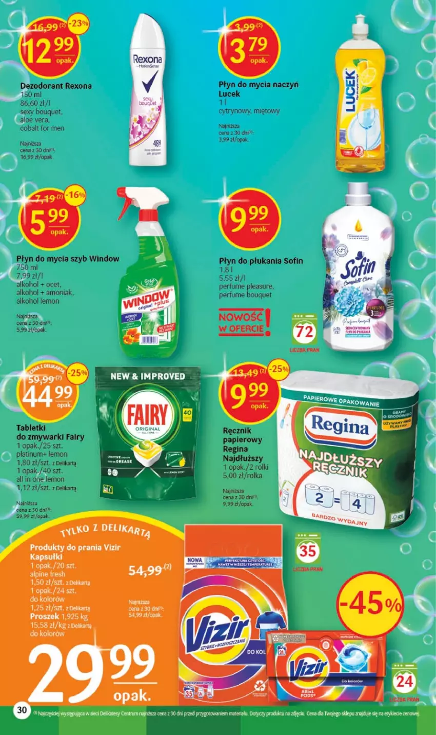 Gazetka promocyjna Delikatesy Centrum - Gazetka DC28 - ważna 20.07 do 26.07.2023 - strona 30 - produkty: Aloe vera, Dezodorant, Do mycia naczyń, Fa, Fairy, Ocet, Perfum, Płyn do mycia, Płyn do mycia naczyń, Rexona, Vizir, Zmywarki