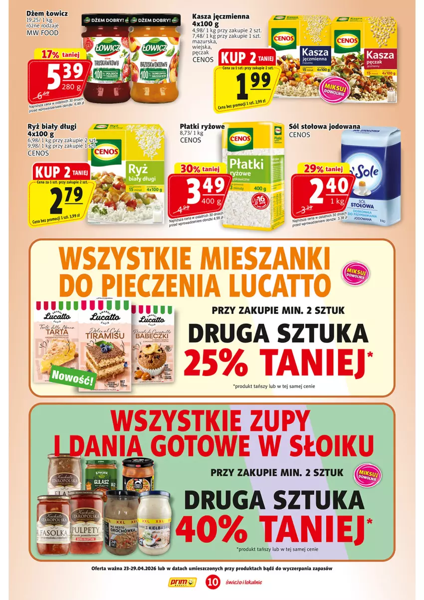 Gazetka promocyjna Prim Market - ważna 23.04 do 29.04.2026 - strona 10 - produkty: Cenos, Dżem, Kasza, Kasza jęczmienna, Piec, Płatki ryżowe, Ryż, Ryż biały, Sól