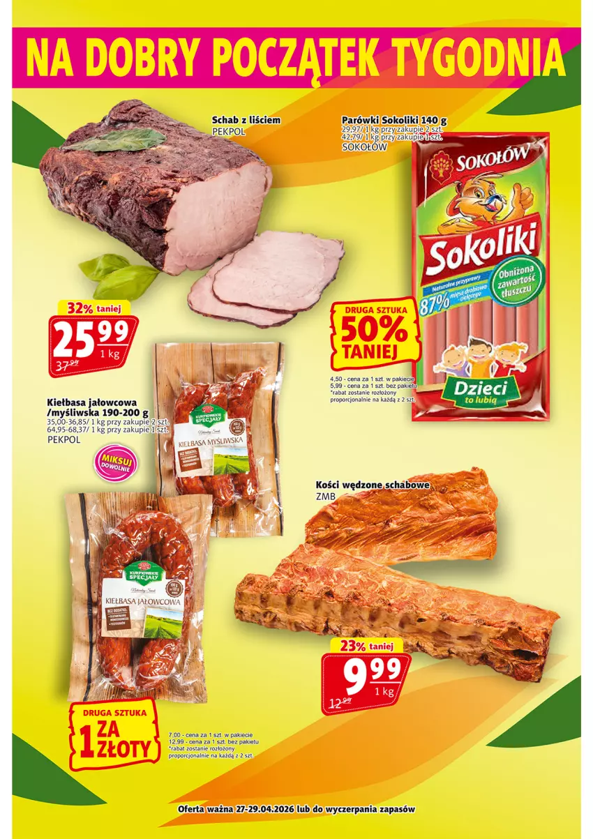 Gazetka promocyjna Prim Market - ważna 23.04 do 29.04.2026 - strona 19 - produkty: Kiełbasa, Parówki, Parówki sokoliki, Pekpol, Por, Sok, Sokołów