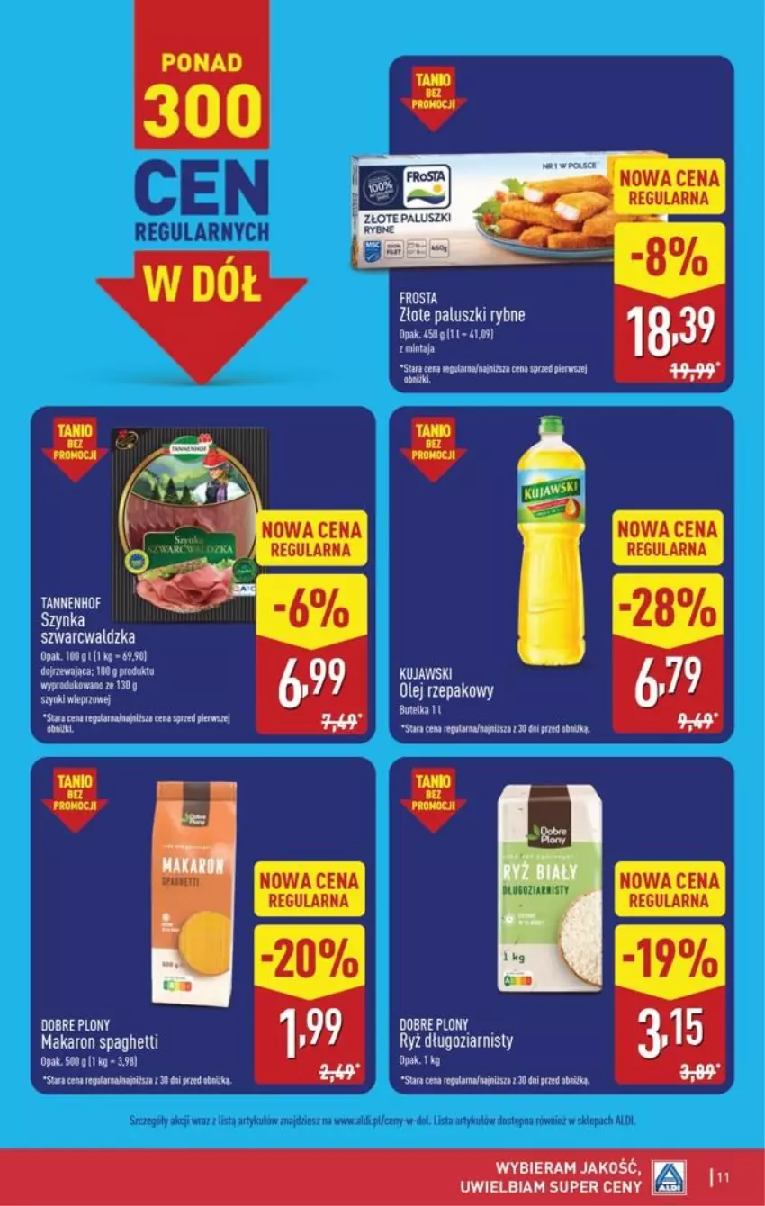 Gazetka promocyjna Aldi - Pełna oferta - ważna 05.10 do 10.10.2026 - strona 11 - produkty: Frosta, Gala, Makaron, Mintaj, Olej, Olej rzepakowy, Paluszki rybne, Por, Spaghetti, Szynka, Tera