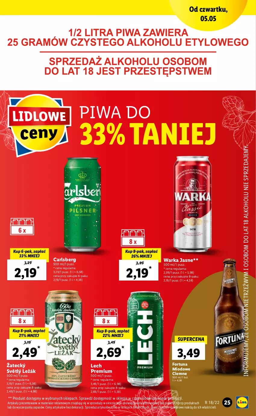 Gazetka promocyjna Lidl - GAZETKA - ważna 05.05 do 07.05.2022 - strona 25 - produkty: Carlsberg, Fortuna, Lech Premium, Piwa, Warka