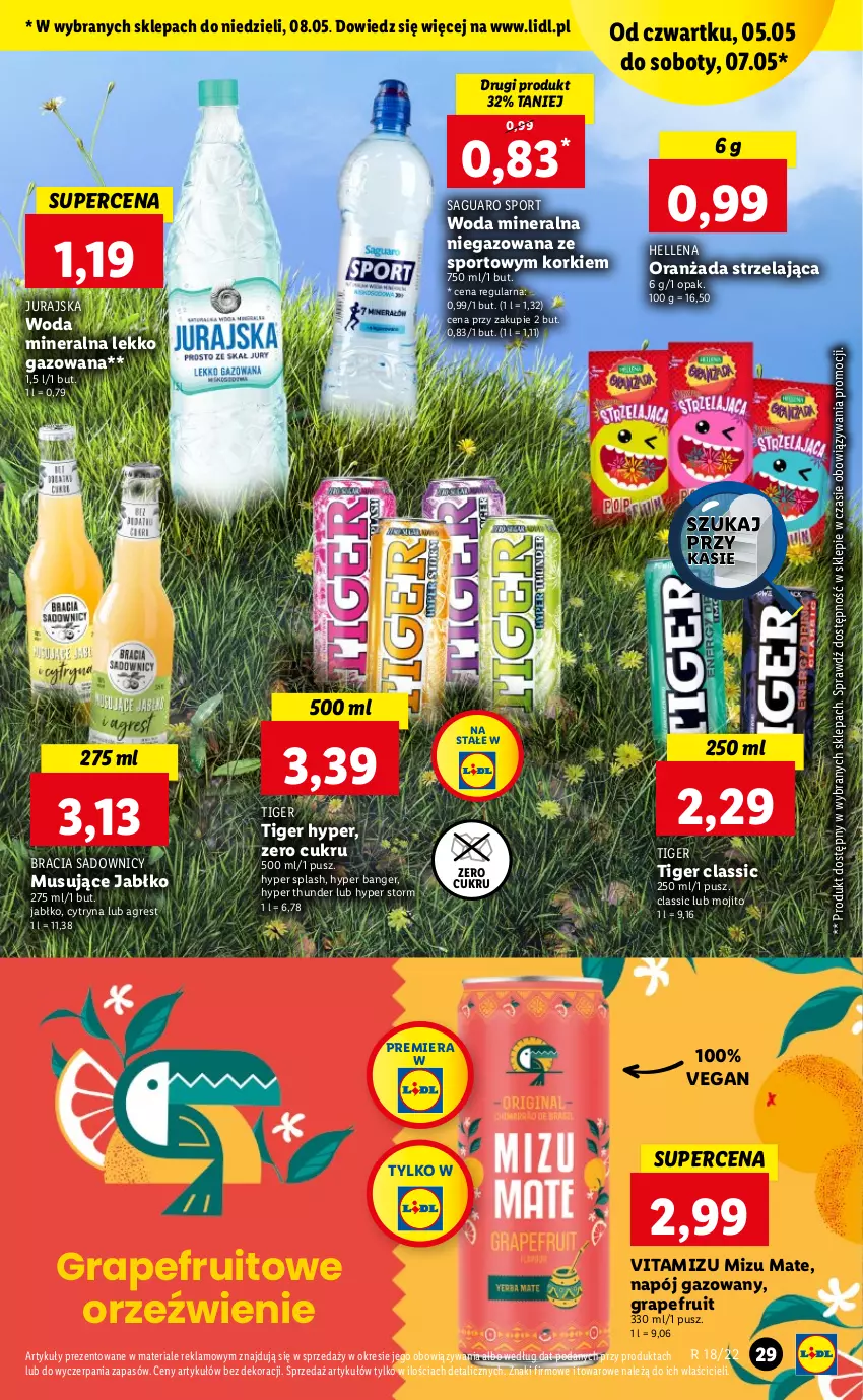 Gazetka promocyjna Lidl - GAZETKA - ważna 05.05 do 07.05.2022 - strona 29 - produkty: Gra, Gres, Hellena, Mus, Napój, Napój gazowany, Oranżada, Por, Sport, Tiger, Woda, Woda mineralna