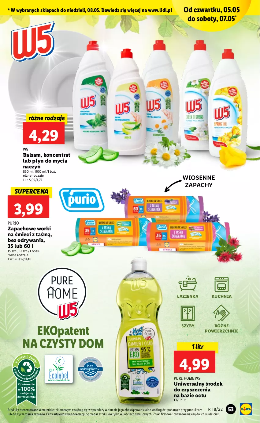 Gazetka promocyjna Lidl - GAZETKA - ważna 05.05 do 07.05.2022 - strona 53 - produkty: Do mycia naczyń, Kuchnia, Płyn do mycia, Płyn do mycia naczyń, Pur, Worki na śmiec, Worki na śmieci