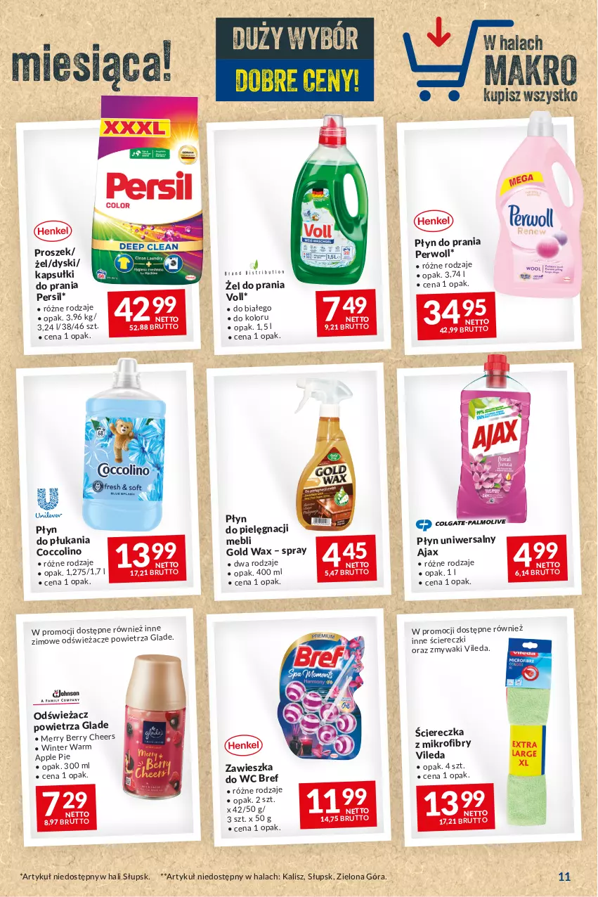 Gazetka promocyjna Makro - Najlepsze oferty - ważna 14.11 do 11.12.2023 - strona 11 - produkty: Ajax, Bref, Coccolino, Kapsułki do prania, Odświeżacz powietrza, Persil, Perwoll, Płyn do płukania, Płyn do prania, Vileda, Zawieszka do wc