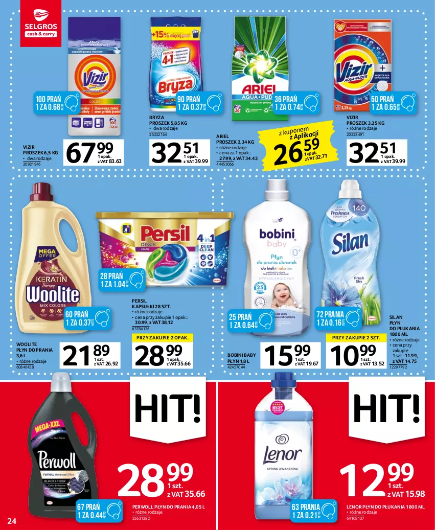 Gazetka promocyjna Selgros - Oferta spożywcza - ważna 05.01 do 18.01.2023 - strona 24 - produkty: Ariel, Bryza, Lenor, Persil, Perwoll, Płyn do płukania, Płyn do prania, Silan, Vizir, Woolite