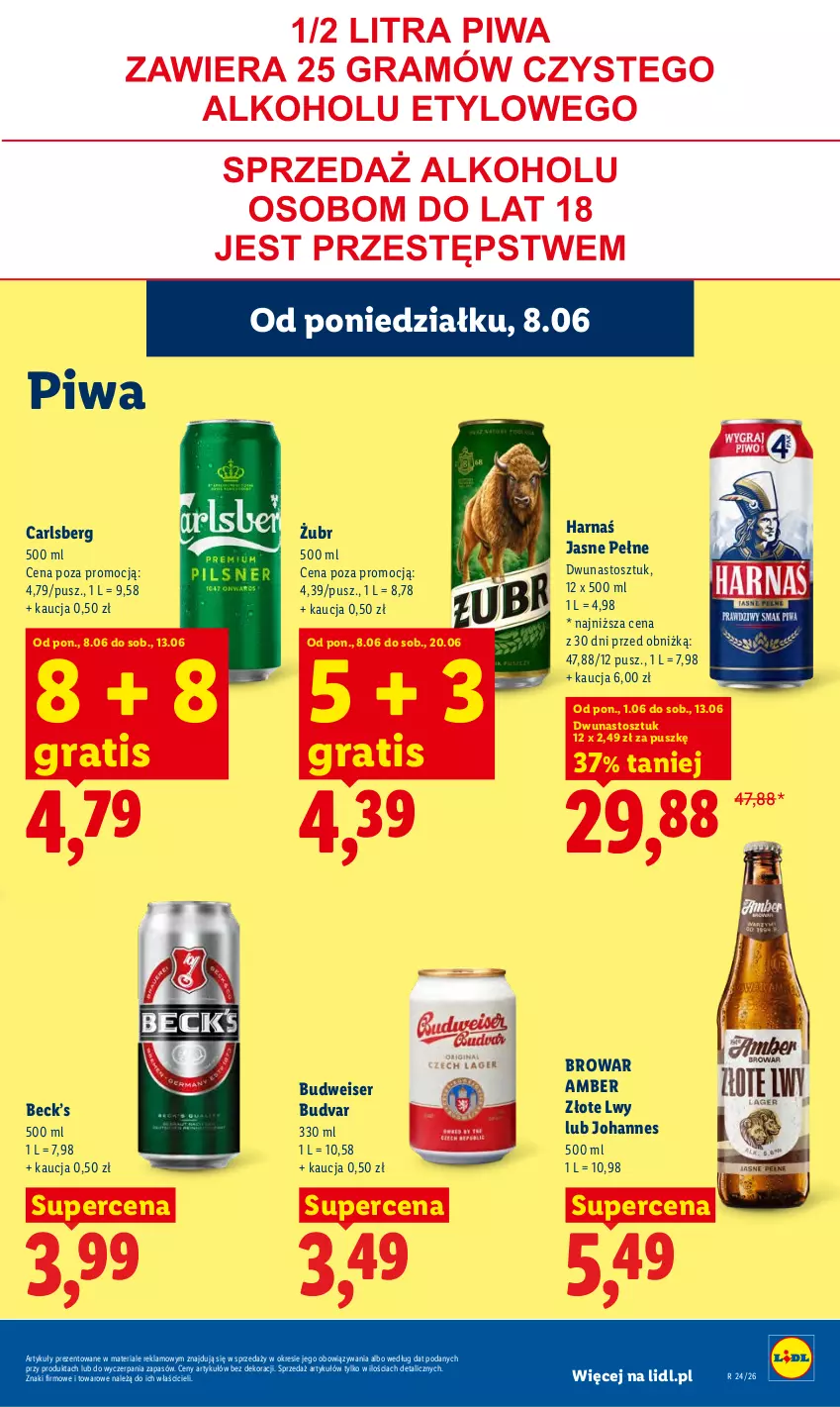Gazetka promocyjna Lidl - Gazetka ważna od 8.06 do 10.06 - ważna 08.06 do 10.06.2026 - strona 63 - produkty: Carlsberg, Gra, Harnaś, Piwa, Ser