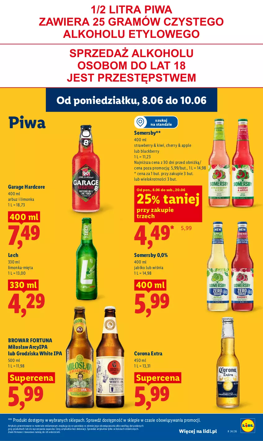 Gazetka promocyjna Lidl - Gazetka ważna od 8.06 do 10.06 - ważna 08.06 do 10.06.2026 - strona 65 - produkty: Arbuz, Corona Extra, Fortuna, Kiwi, Lack, Limonka, Mięta, Piwa, Somersby