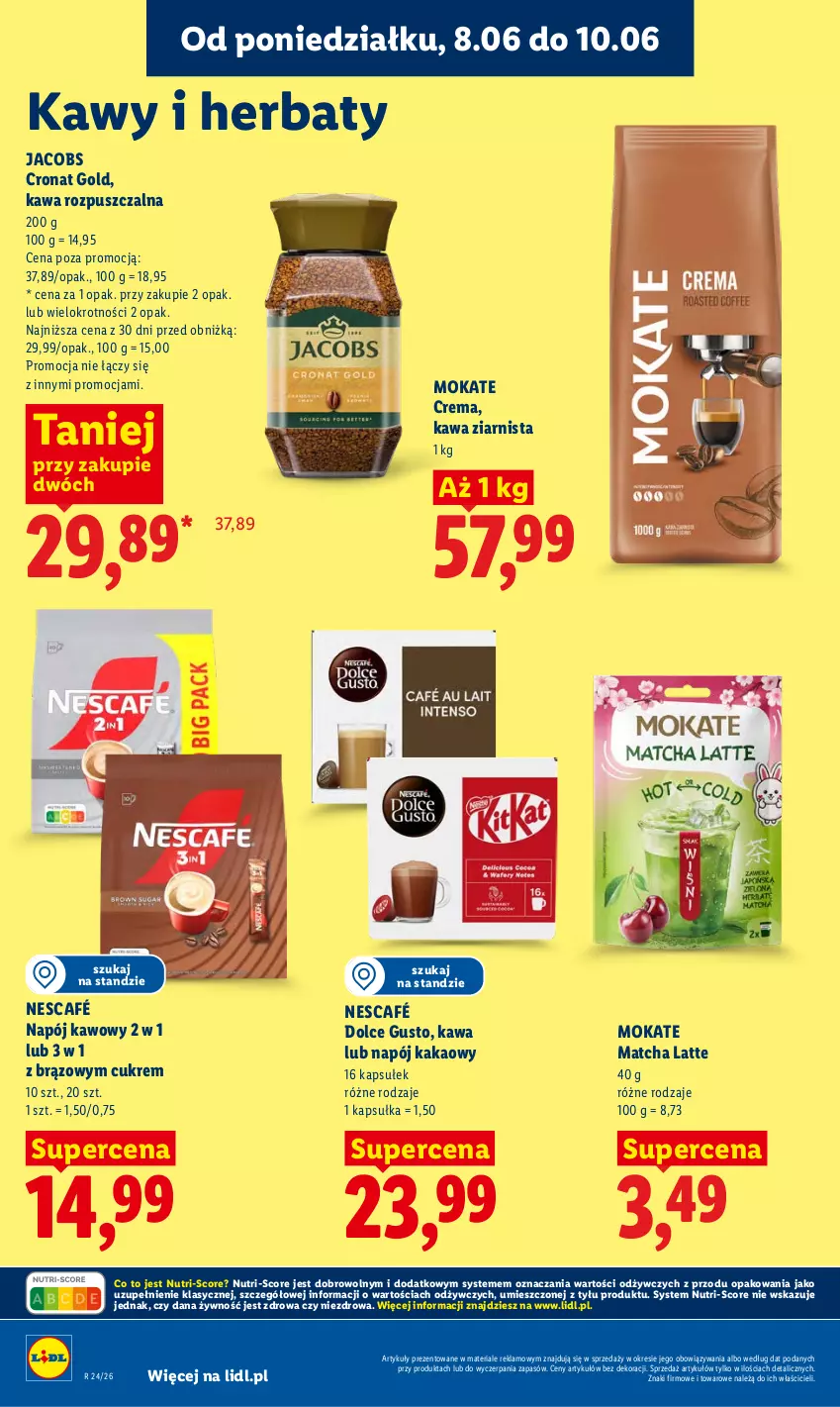 Gazetka promocyjna Lidl - Gazetka ważna od 8.06 do 10.06 - ważna 08.06 do 10.06.2026 - strona 76 - produkty: Dolce Gusto, Jacobs, Kakao, Kawa, Kawa rozpuszczalna, Kawa ziarnista, Napój, Nescafé