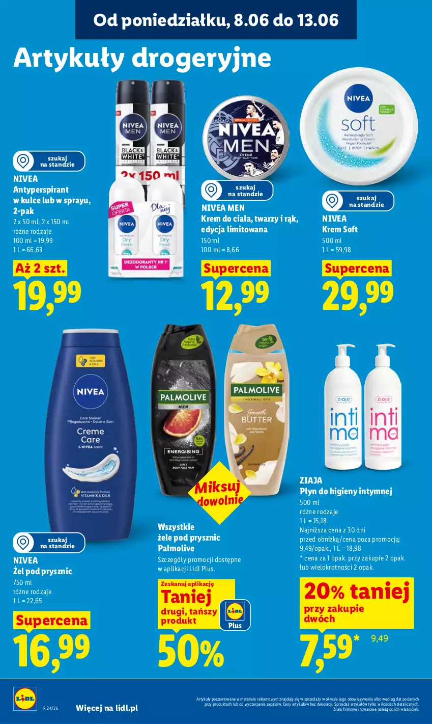 Gazetka promocyjna Lidl - Gazetka ważna od 8.06 do 10.06 - ważna 08.06 do 10.06.2026 - strona 80 - produkty: Antyperspirant, Krem do ciała, Nivea, Nivea Men, Palmolive, Płyn do higieny intymnej, Ziaja