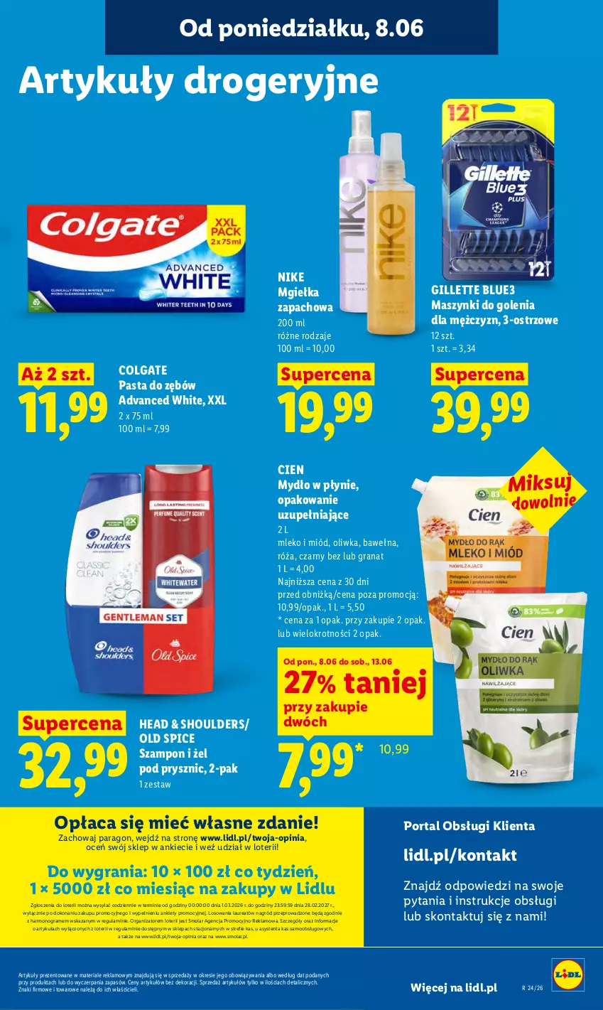 Gazetka promocyjna Lidl - Gazetka ważna od 8.06 do 10.06 - ważna 08.06 do 10.06.2026 - strona 81 - produkty: Colgate, Gillette, Gra, Granat, Laur, LG, Miód, Mleko, Mola, Mydło, Mydło w płynie, Nike, Old Spice, Pasta do zębów, Por, Portal, Róża, Szampon, Wełna