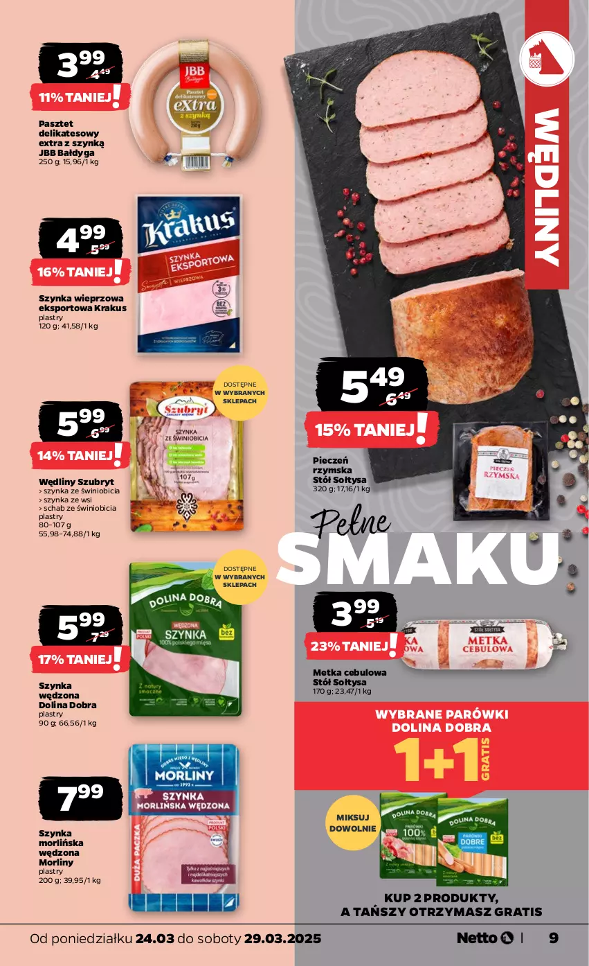 Gazetka promocyjna Netto - Od Poniedziałku - ważna 24.03 do 29.03.2025 - strona 9 - produkty: BIC, Gra, Krakus, Morliny, Parówki, Pasztet, Piec, Pieczeń rzymska, Por, Sport, Stół, Szubryt, Szynka, Szynka wieprzowa