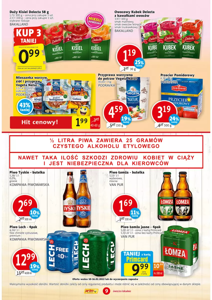 Gazetka promocyjna Prim Market - Gazetka - ważna 10.02 do 16.02.2022 - strona 9 - produkty: Bakalland, Delecta, Kawa, Kisiel, Kubek, Mieszanka warzyw, Piwo, Podravka, Pur, Sok, Tyskie, Vegeta, Wyborowa