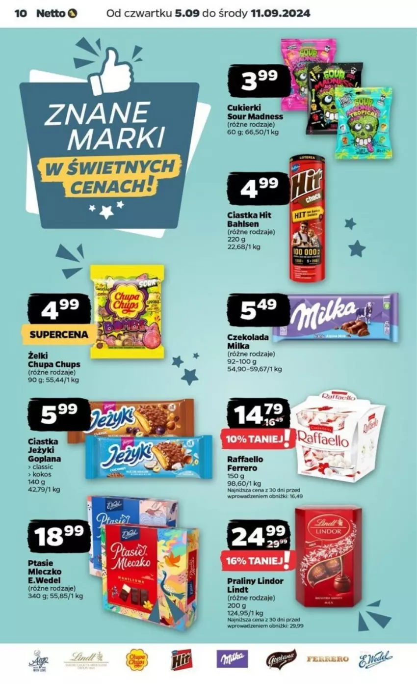 Gazetka promocyjna Netto - ważna 05.09 do 11.09.2024 - strona 2 - produkty: Chupa Chups, Czekolada, Fa, Ferrero, Kokos, Lindor, Lindt, Milka, Praliny, Raffaello