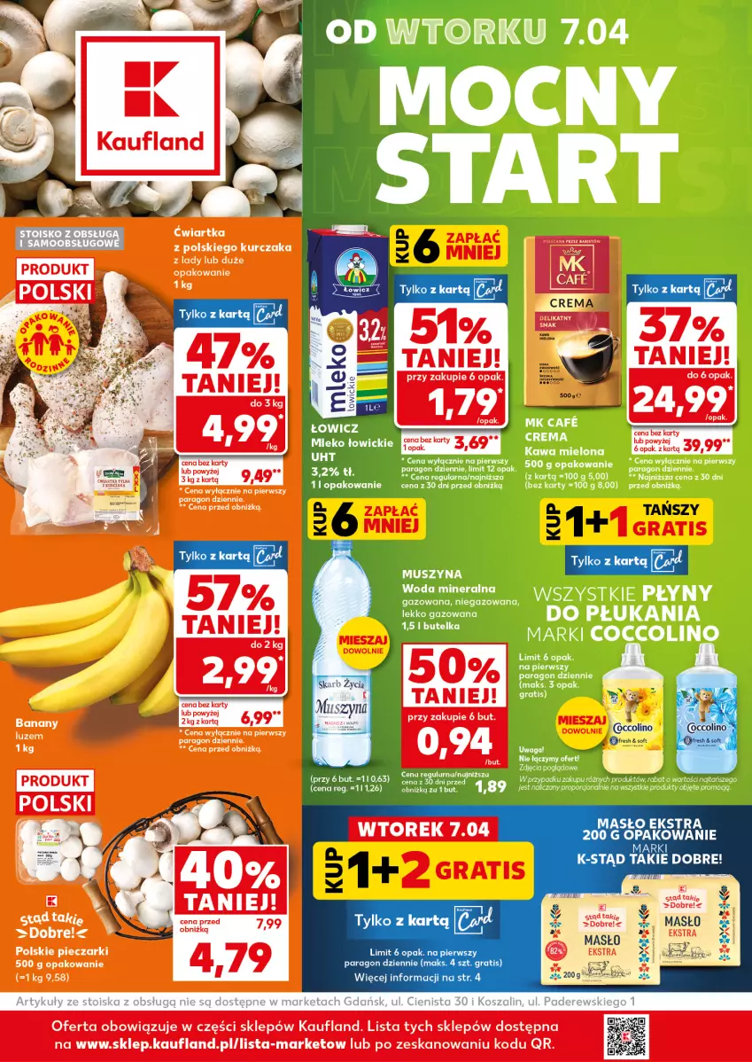 Gazetka promocyjna Kaufland - Mocny Start - ważna 07.04 do 08.04.2026 - strona 1 - produkty: Coccolino, Fa, Kurczak, Masło, Piec, Por, Woda, Woda mineralna