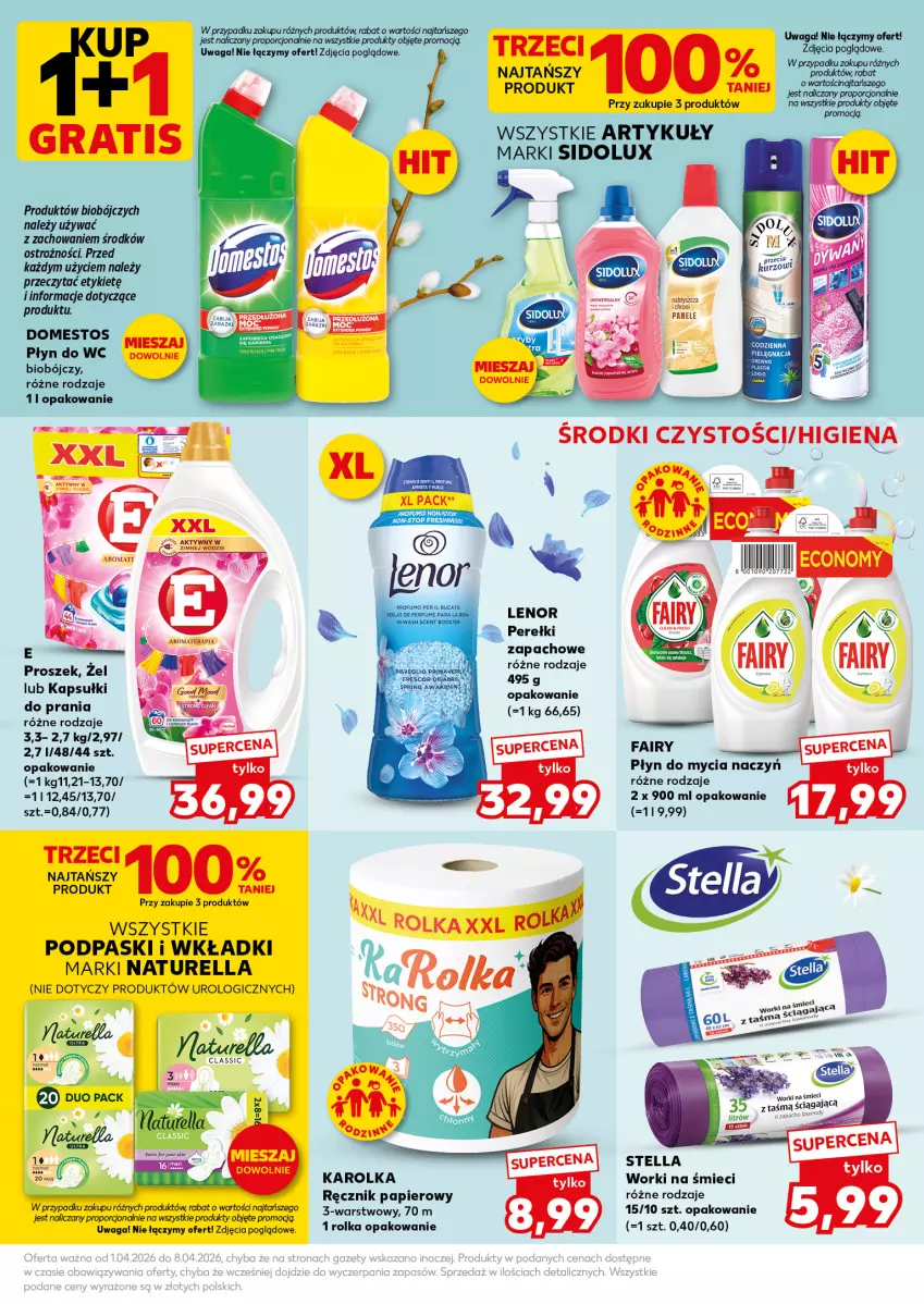 Gazetka promocyjna Kaufland - Mocny Start - ważna 07.04 do 08.04.2026 - strona 29 - produkty: Booster, Do mycia naczyń, Domestos, Fa, Fairy, Fresco, Gra, Kapsułki do prania, Lenor, Naturell, Naturella, Papier, Płyn do mycia, Płyn do mycia naczyń, Płyn do wc, Podpaski, Por, Ręcznik, Sidolux, Waga, Wkładki, Worki na śmiec, Worki na śmieci