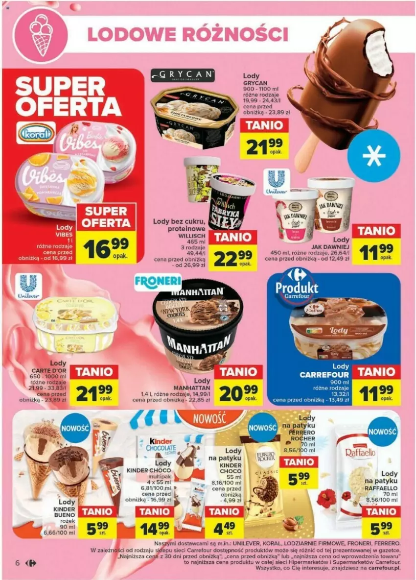 Gazetka promocyjna Carrefour - ważna 02.04 do 13.04.2024 - strona 47 - produkty: Carte d'Or, Fa, Ferrero, Ferrero Rocher, Gry, Kinder, Kinder Bueno, Lody, Raffaello