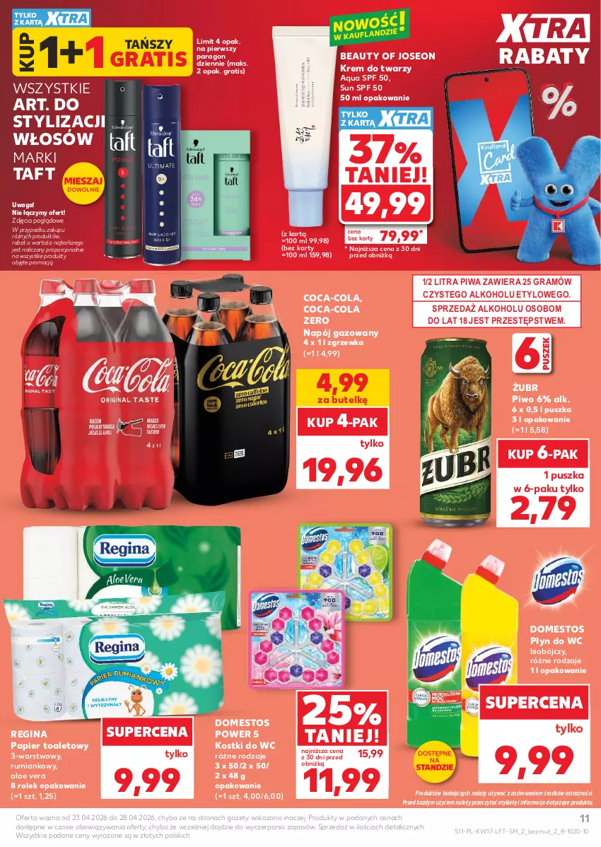 Gazetka promocyjna Kaufland - Gazetka tygodnia - ważna 23.04 do 28.04.2026 - strona 11 - produkty: Aloe vera, Coca-Cola, Domestos, Gin, Gra, Krem do twarzy, Napój, Napój gazowany, Papier, Papier toaletowy, Piwa, Piwo, Płyn do wc, Por, Rum, Taft, Waga