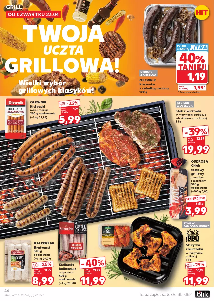 Gazetka promocyjna Kaufland - Gazetka tygodnia - ważna 23.04 do 28.04.2026 - strona 44 - produkty: Chleb, Chleb tostowy, Grill, Kasza, Kaszanka, Kurczak, Olewnik, Stek, Tera