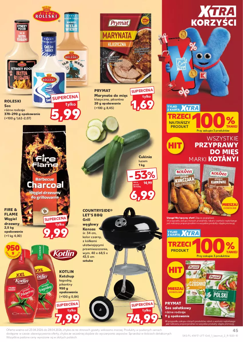 Gazetka promocyjna Kaufland - Gazetka tygodnia - ważna 23.04 do 28.04.2026 - strona 45 - produkty: Grill, Ketchup, Kotányi, Kotlin, Por, Prymat, Przyprawy, Sałat, Sos, Waga, Węgiel drzewny