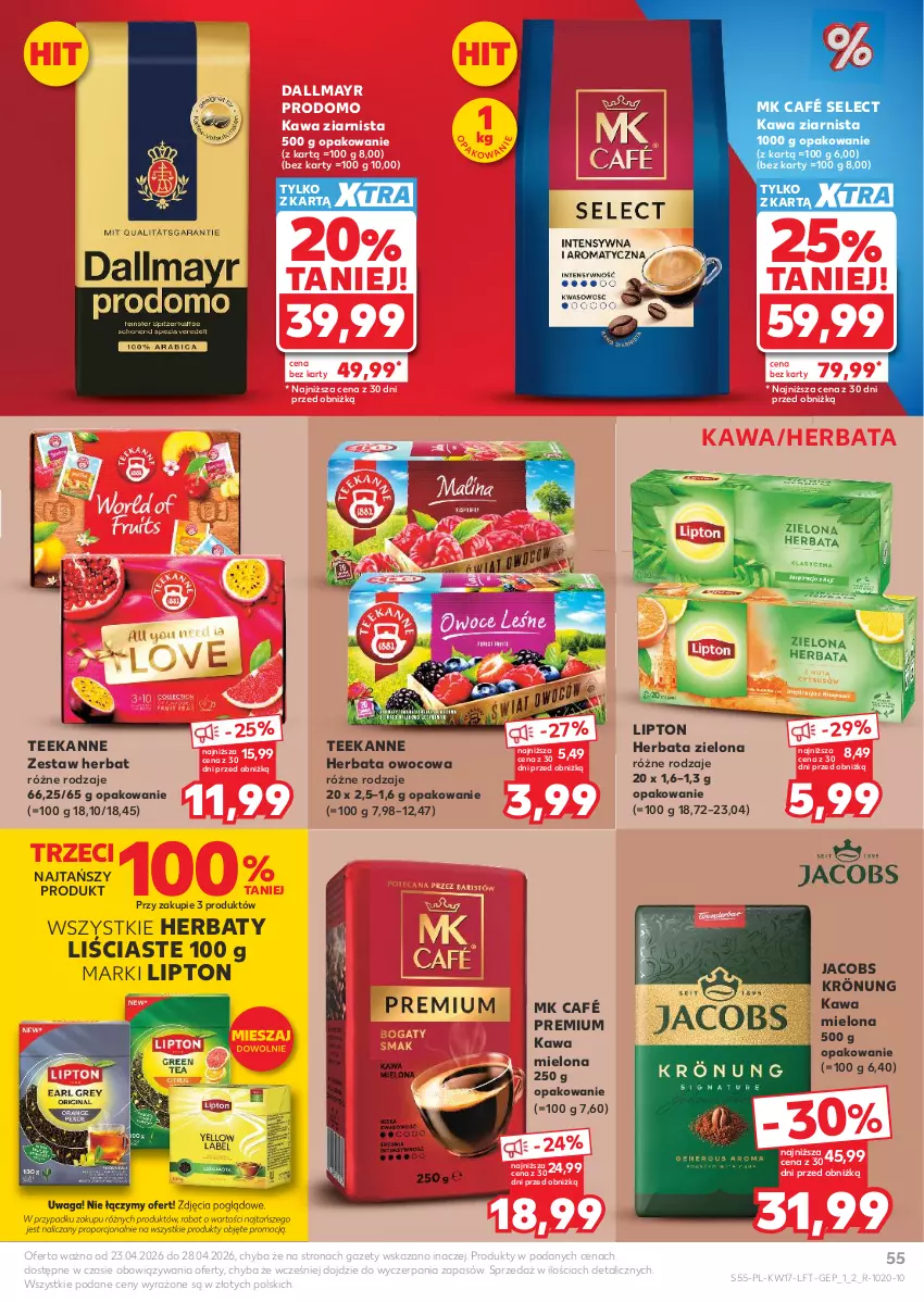 Gazetka promocyjna Kaufland - Gazetka tygodnia - ważna 23.04 do 28.04.2026 - strona 55 - produkty: Dallmayr, Herbata, Herbata owocowa, Jacobs, Jacobs Krönung, Kawa, Kawa mielona, Kawa ziarnista, Lipton, Por, Teekanne, Waga