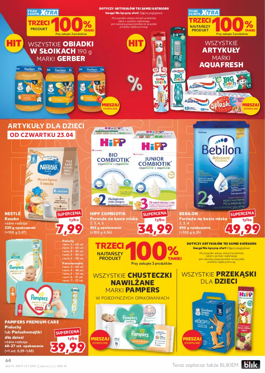 Gazetka promocyjna Kaufland - Gazetka tygodnia - ważna 23.04 do 28.04.2026 - strona 64 - produkty: Aquafresh, BEBILON, Chusteczki, Dzieci, Gerber, HiPP, Majtki, Nestlé, Pampers, Pieluchomajtki, Pieluchy, Por, Tera, Waga