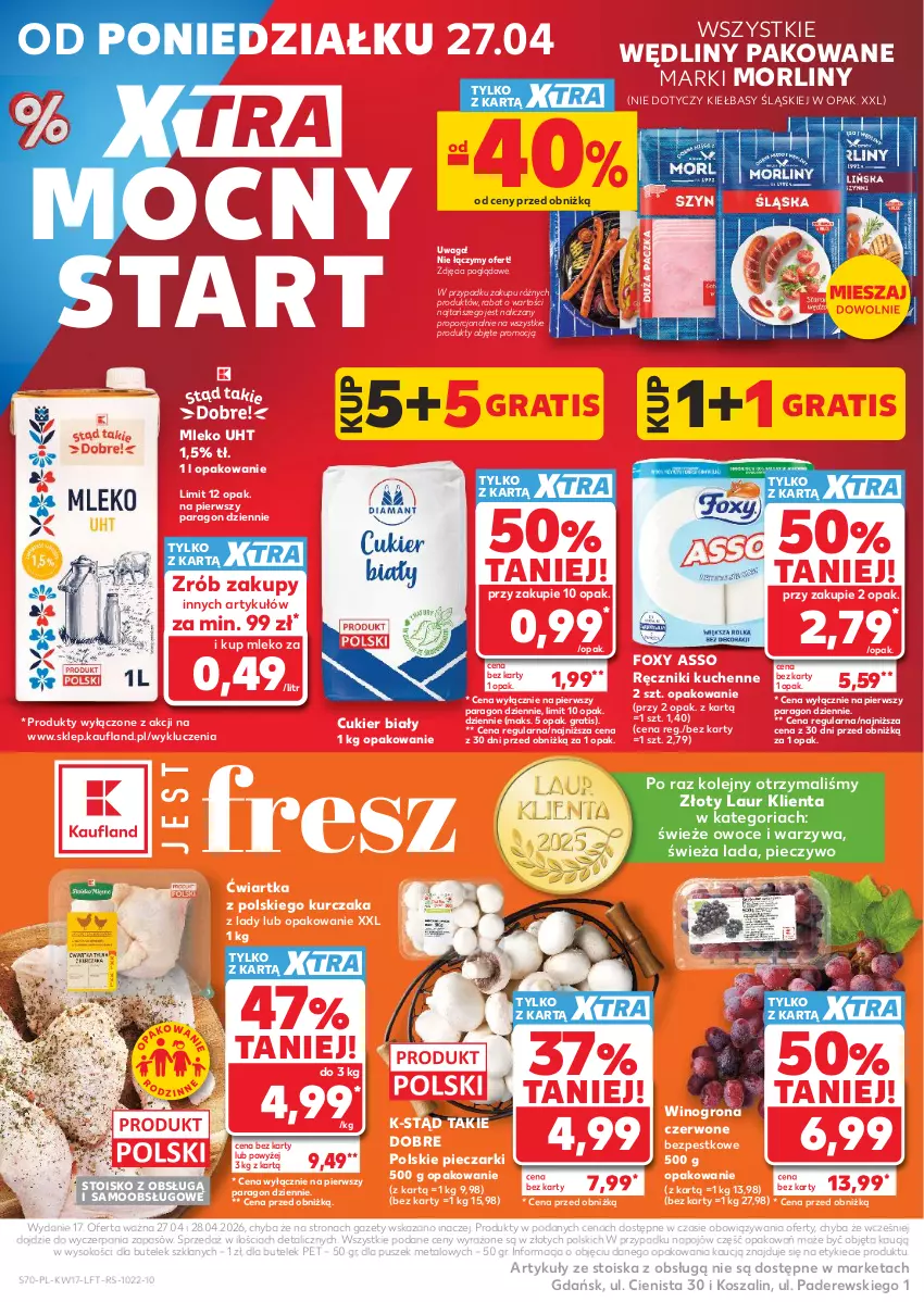 Gazetka promocyjna Kaufland - Gazetka tygodnia - ważna 23.04 do 28.04.2026 - strona 70 - produkty: Cukier, Foxy, Gra, Kosz, Kurczak, Laur, Mleko, Morliny, Olej, Owoce, Piec, Pieczywo, Por, Ręcznik, Sok, Szal, Waga, Warzywa, Wino, Winogrona