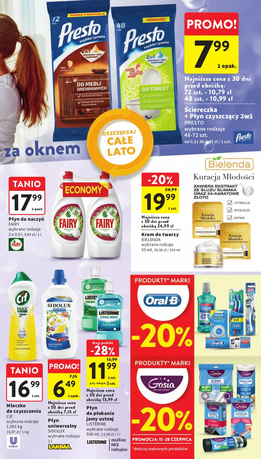 Gazetka promocyjna Intermarche - Gazetka Intermarche - ważna 15.06 do 21.06.2023 - strona 35 - produkty: Bielenda, Cif, Fa, Fairy, Krem do twarzy, Listerine, Mleczko, Płyn do płukania, Płyn do płukania jamy ustnej, Presto, Sidolux