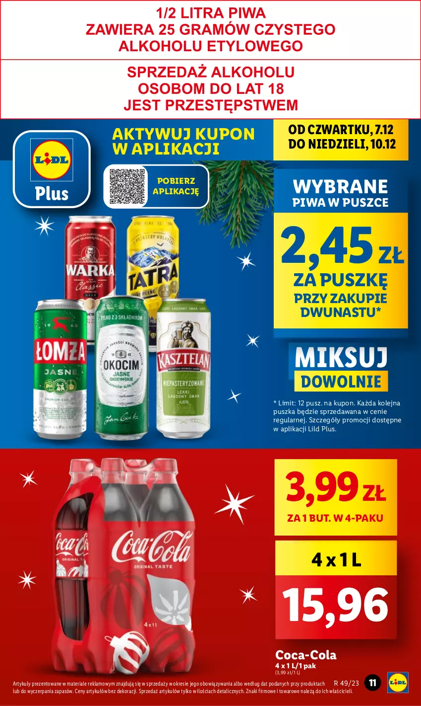 Gazetka promocyjna Lidl - GAZETKA - ważna 07.12 do 10.12.2023 - strona 11 - produkty: Coca-Cola, Olej, Piwa