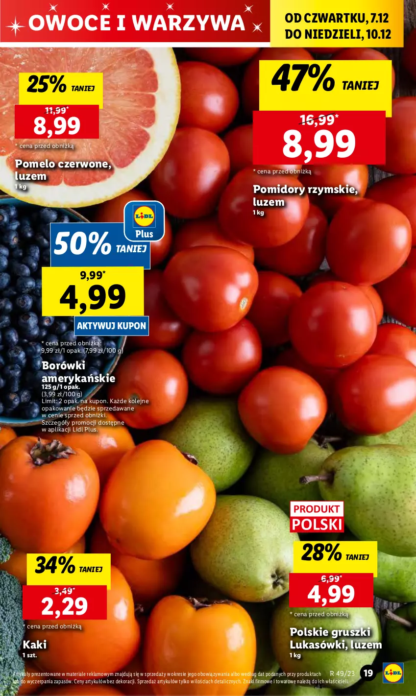Gazetka promocyjna Lidl - GAZETKA - ważna 07.12 do 10.12.2023 - strona 21 - produkty: Gruszki, Kaki, Olej, Owoce, Pomelo, Pomidory, Warzywa