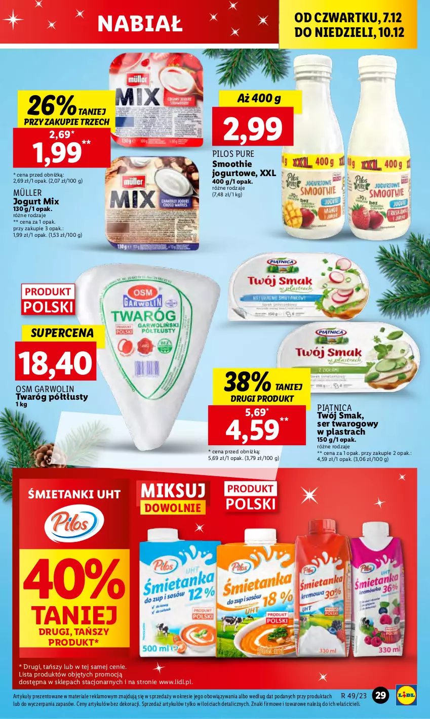 Gazetka promocyjna Lidl - GAZETKA - ważna 07.12 do 10.12.2023 - strona 31 - produkty: Jogurt, Müller, Piątnica, Pilos, Pur, Ser, Ser twarogowy, Smoothie, Twaróg, Twaróg półtłusty, Twój Smak