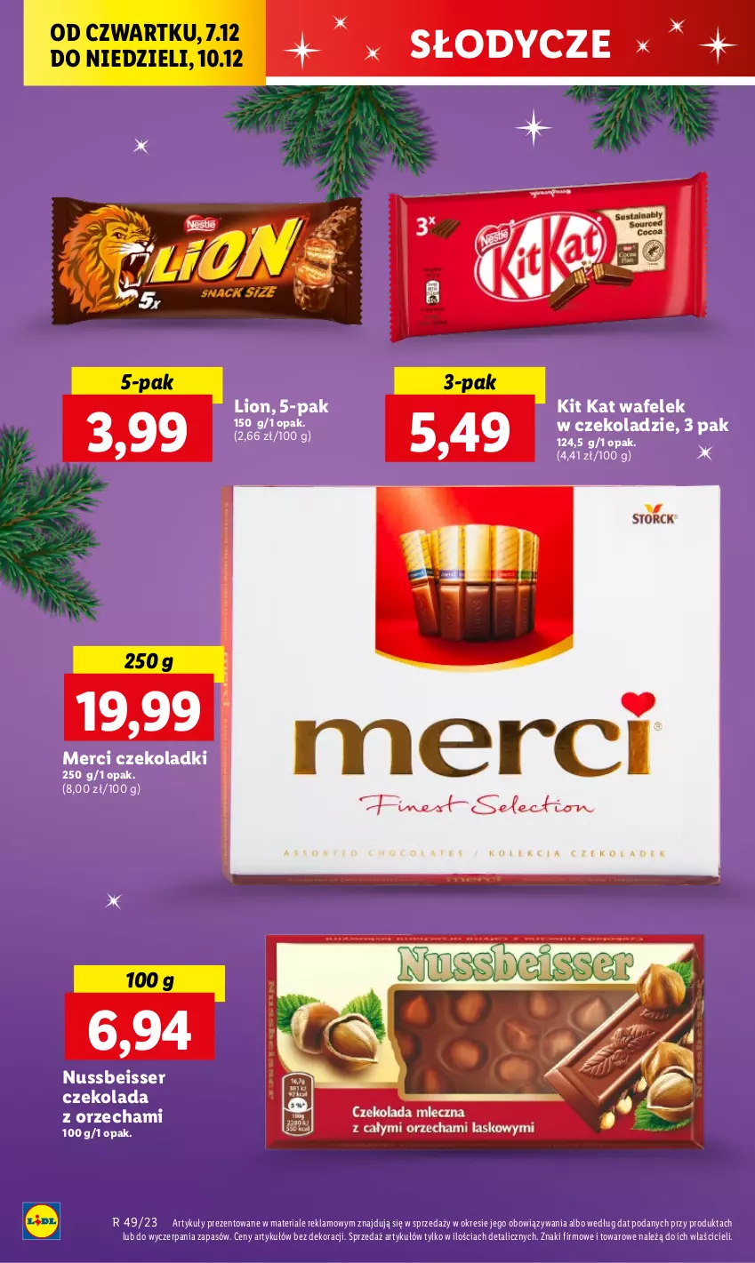 Gazetka promocyjna Lidl - GAZETKA - ważna 07.12 do 10.12.2023 - strona 46 - produkty: Czekolada, Kit Kat, Lion, Merci, Ser, Wafelek