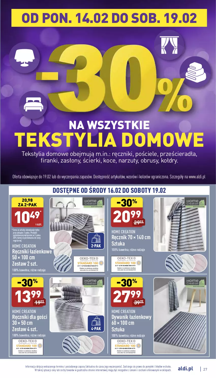 Gazetka promocyjna Aldi - Pełny katalog - ważna 14.02 do 19.02.2022 - strona 27 - produkty: Dywan, Dywanik, Dywanik łazienkowy, Gra, Koc, Obrus, Por, Pościel, Ręcznik, Wełna