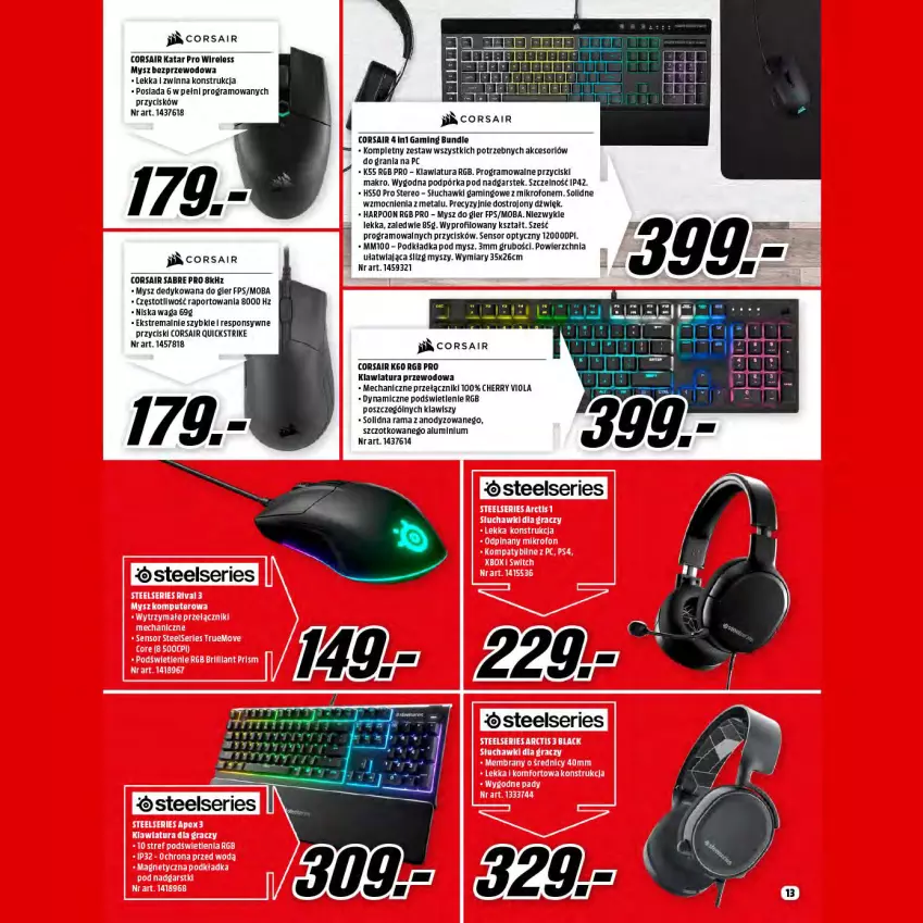 Gazetka promocyjna Media Markt - Gazetka Media Markt - ważna 01.12 do 31.12.2021 - strona 13 - produkty: Gra, Klawiatura, Mikrofon, Mysz, Mysz bezprzewodowa, Podkład, Podkładka, Podkładka pod mysz, Por, Rama, Słuchawki, Słuchawki gamingowe, Stek, Waga