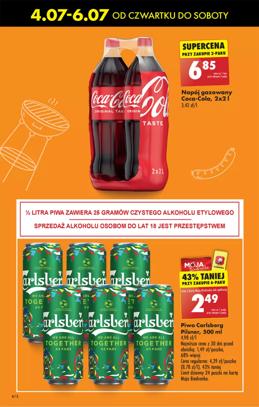 Gazetka promocyjna Biedronka - Od czwartku - ważna 04.07 do 10.07.2024 - strona 4 - produkty: Carlsberg, Coca-Cola, Napój, Napój gazowany, Piwo