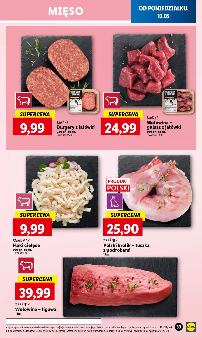 Gazetka promocyjna Lidl - GAZETKA - ważna 13.05 do 15.05.2024 - strona 35 - produkty: Burger, Flaki, Królik, Mięso, Tusz, Wołowina