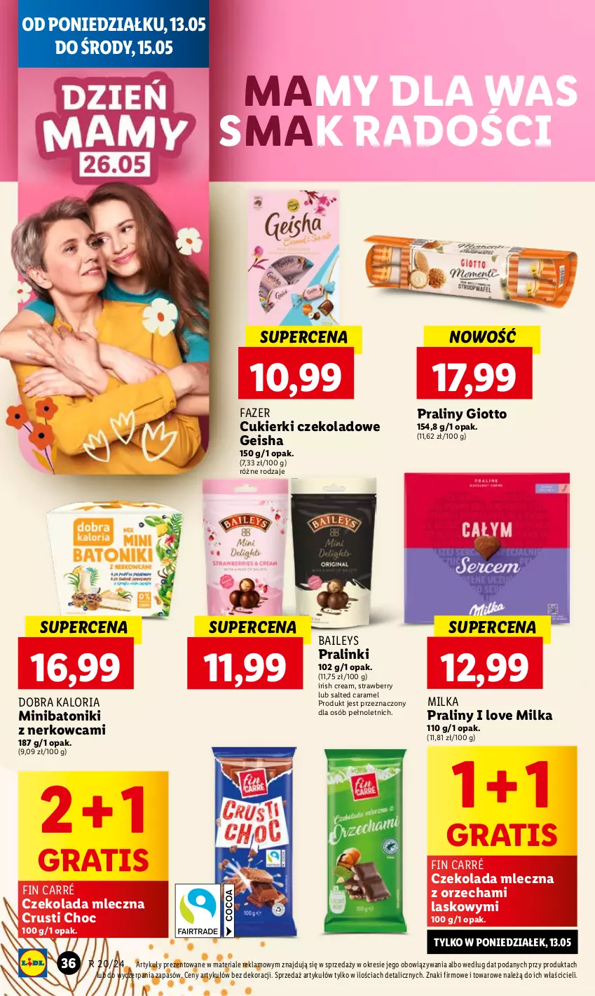 Gazetka promocyjna Lidl - GAZETKA - ważna 13.05 do 15.05.2024 - strona 40 - produkty: Baton, Cukier, Cukierki, Cukierki czekoladowe, Czekolada, Czekolada mleczna, Fa, Gra, Milka, Praliny, Rust, Tonik