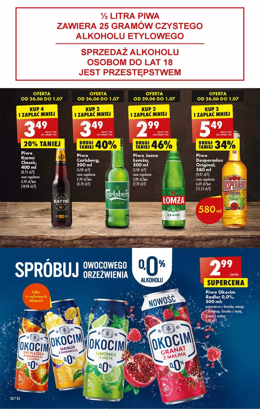 Gazetka promocyjna Biedronka - Od Czwartku - ważna 29.06 do 05.07.2023 - strona 52 - produkty: Carlsberg, Dada, Desperados, Gin, Gra, Granat, Koc, Okocim, Piwa, Piwo, Piwo jasne, Radler