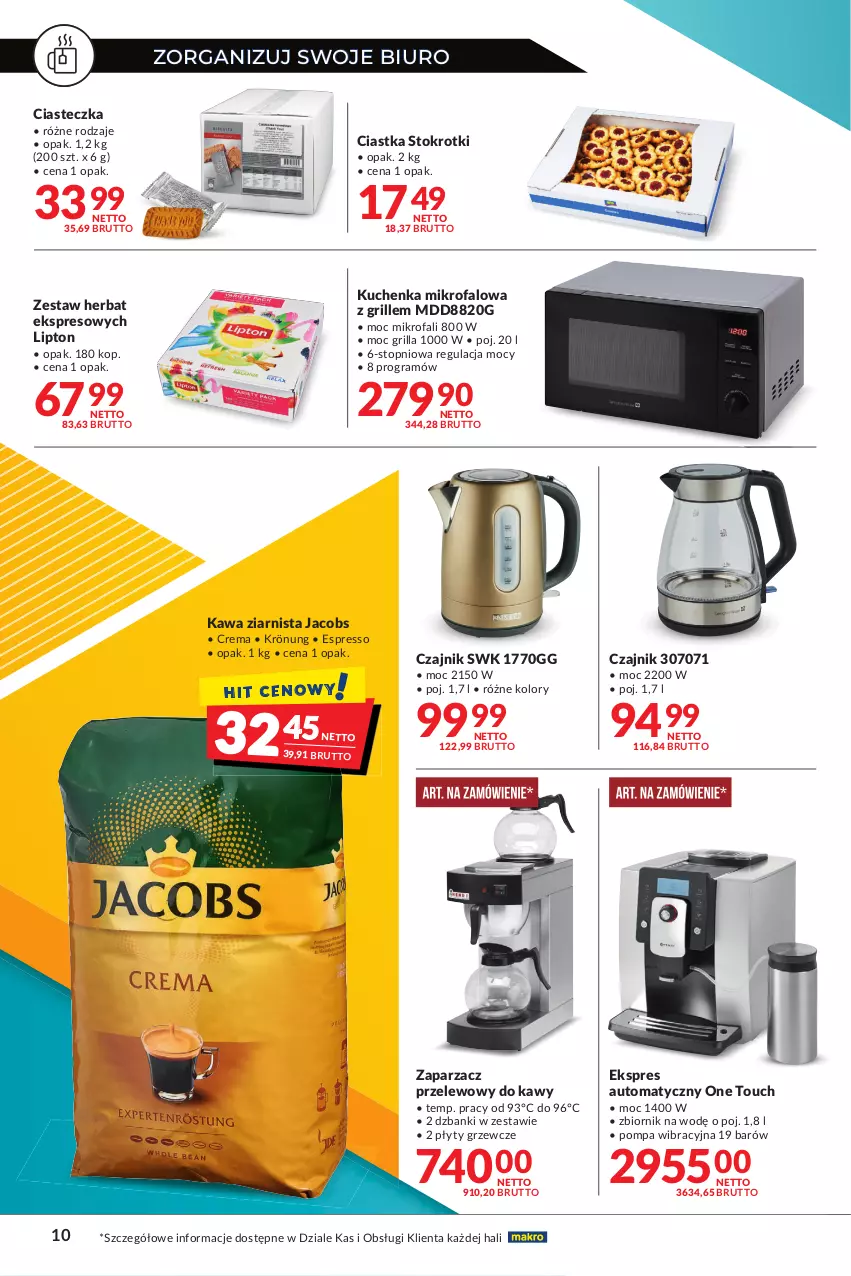 Gazetka promocyjna Makro - [Oferta specjalna] Zorganizuj swoje biuro - ważna 07.01 do 24.01.2022 - strona 10 - produkty: Biuro, Ciastka, Czajnik, Fa, Gra, Grill, Jacobs, Kawa, Kawa ziarnista, Kuchenka mikrofalowa, Lipton, Top, Zaparzacz