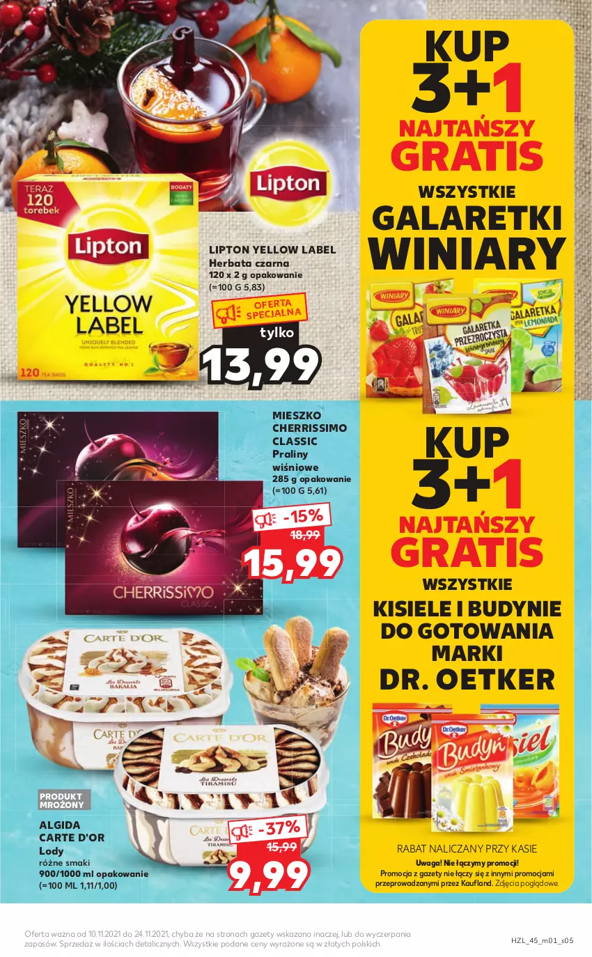 Gazetka promocyjna Kaufland - Oferta specjalna - ważna 10.11 do 24.11.2021 - strona 5 - produkty: Algida, Carte d'Or, Dr. Oetker, Gala, Galaretki, Gra, Herbata, Herbata czarna, Kisiel, LG, Lipton, Lody, Praliny, Waga, Winiary