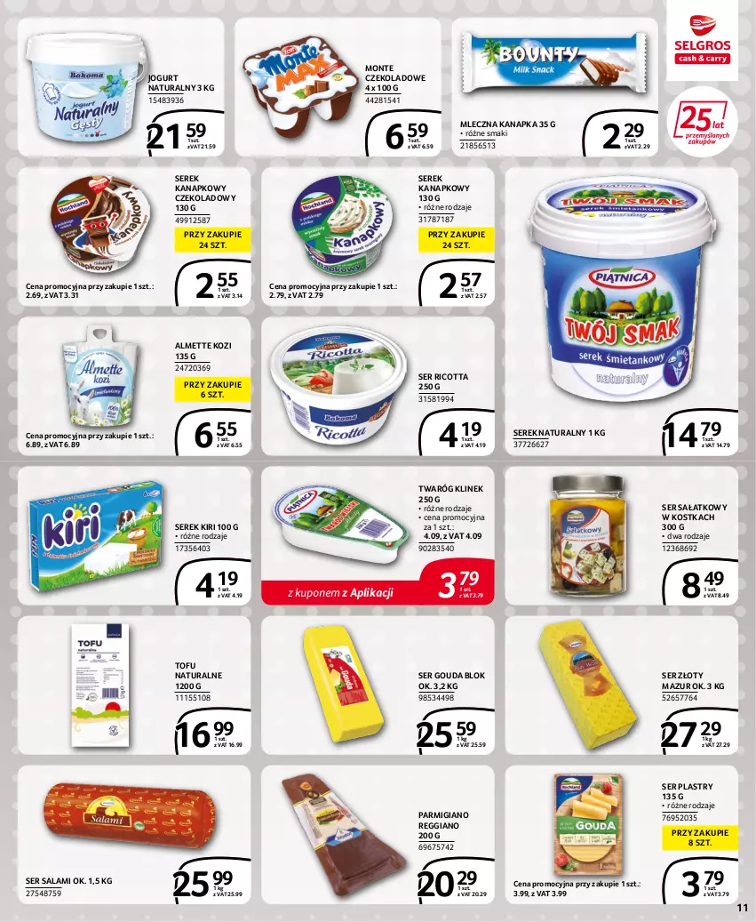 Gazetka promocyjna Selgros - Extra Oferta - ważna 30.06 do 13.07.2022 - strona 11 - produkty: Almette, Gouda, Jogurt, Jogurt naturalny, Mleczna kanapka, Monte, Ricotta, Salami, Sałat, Ser, Ser salami, Serek, Serek kanapkowy, Serek naturalny, Tofu, Twaróg, Złoty Mazur